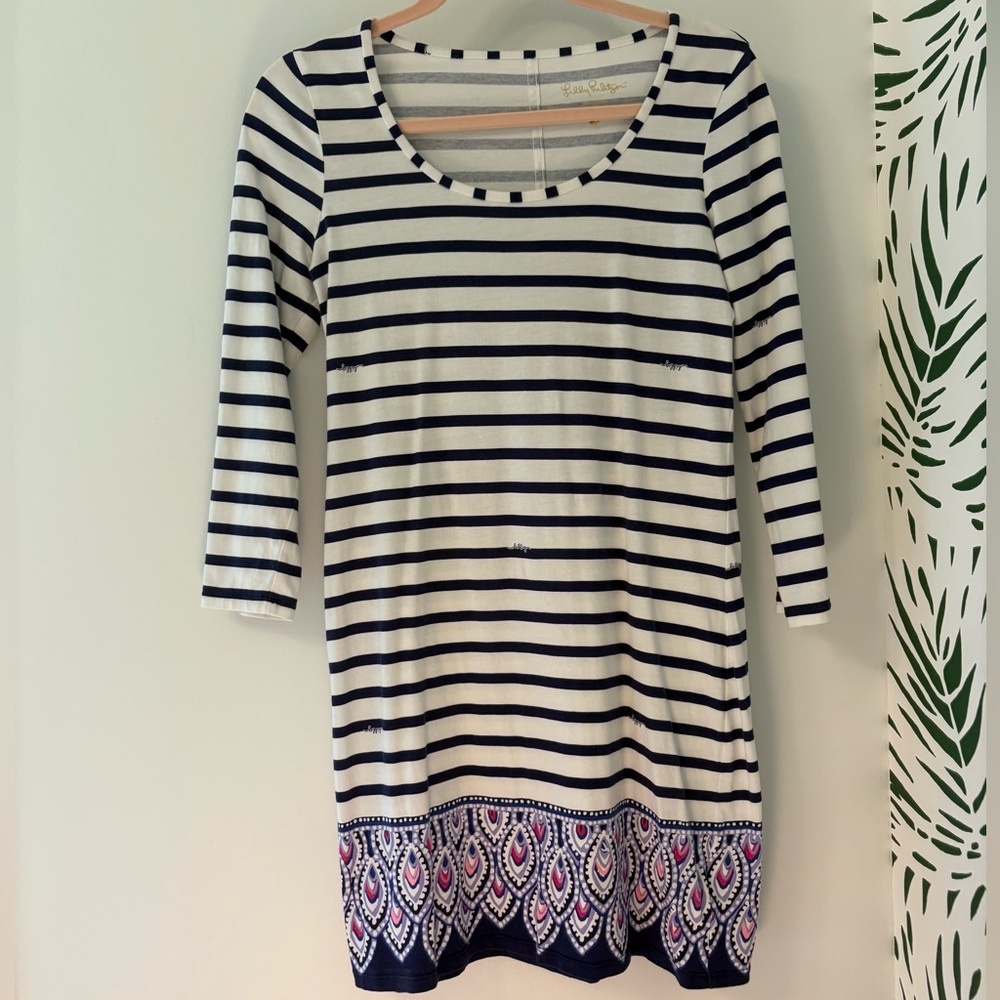 Lilly Pulitzer Black and White 3/4 Sleeve Scoop Neck Dress